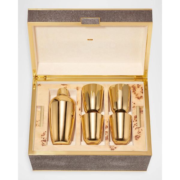 Gold cocktail shaker and cups gift set