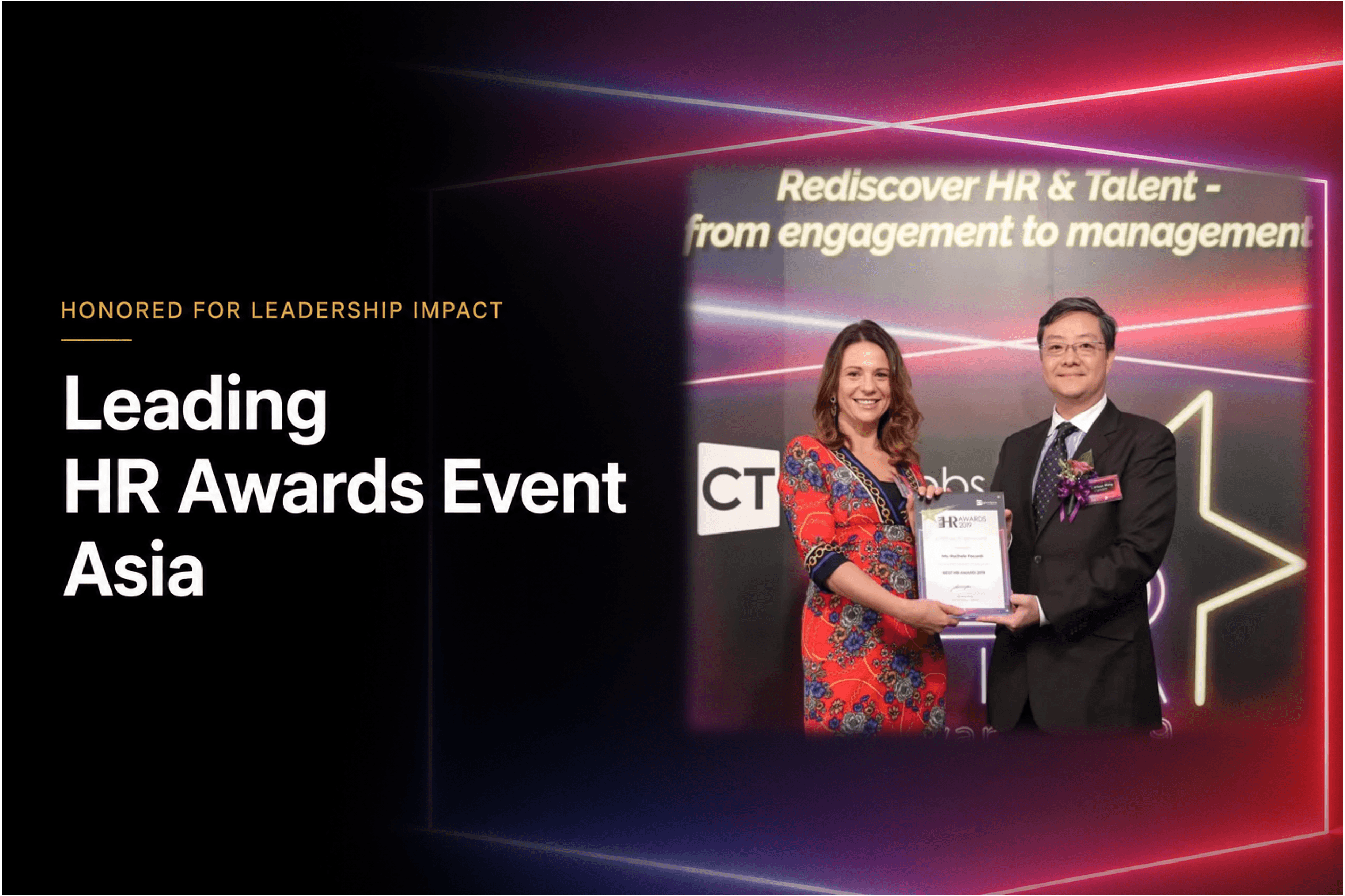 Rachele Focardi receiving recognition at HR event in Hong Kong for multigenerational workforce and leadership
