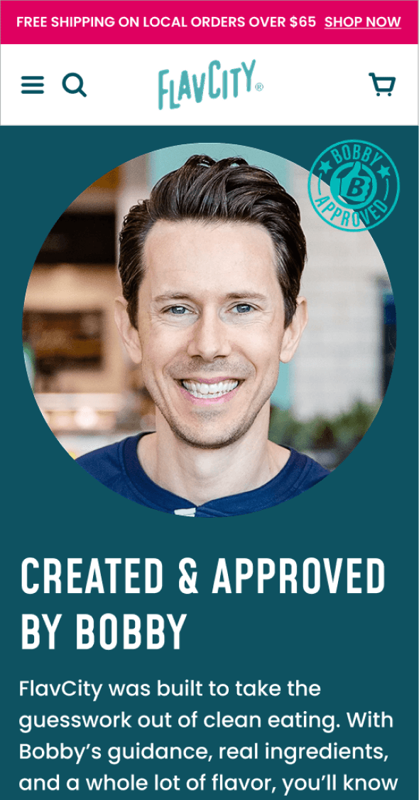 Mobile brand section highlighting founder Bobby Parrish