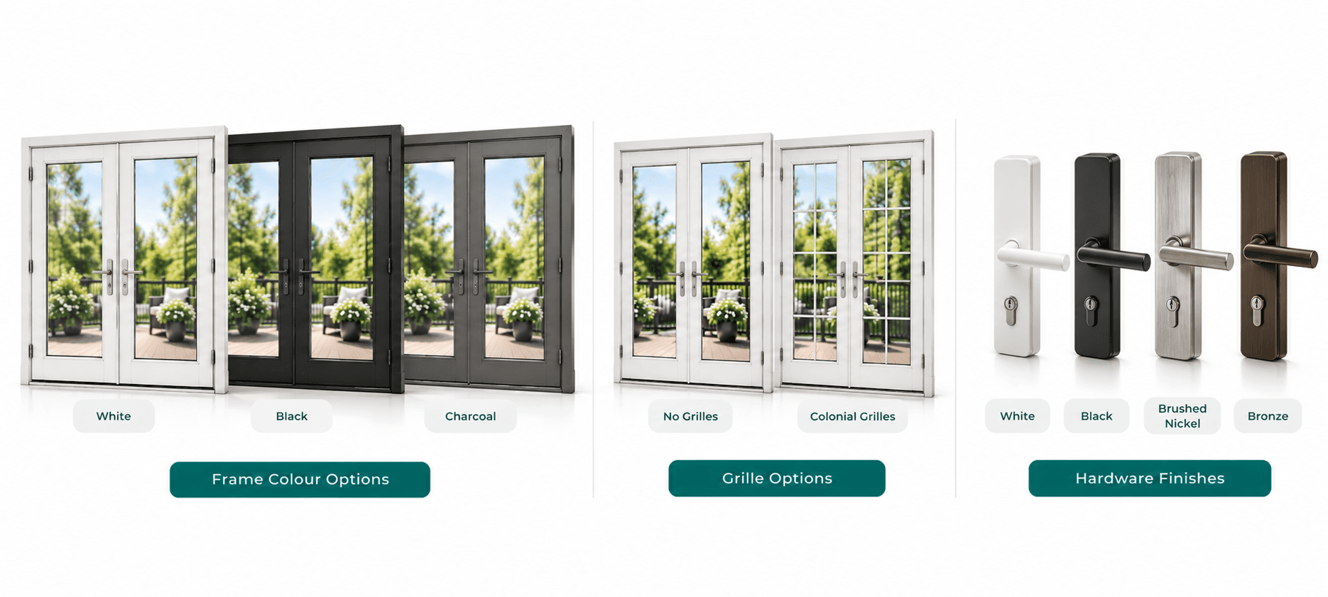 Garden door grille, colour and hardware options