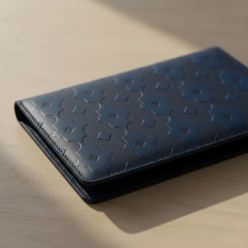 blue wallet with herenta pattern
