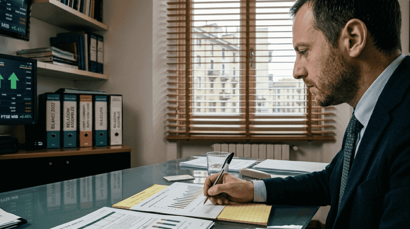 Analista che esamina i report sugli investimenti ESG