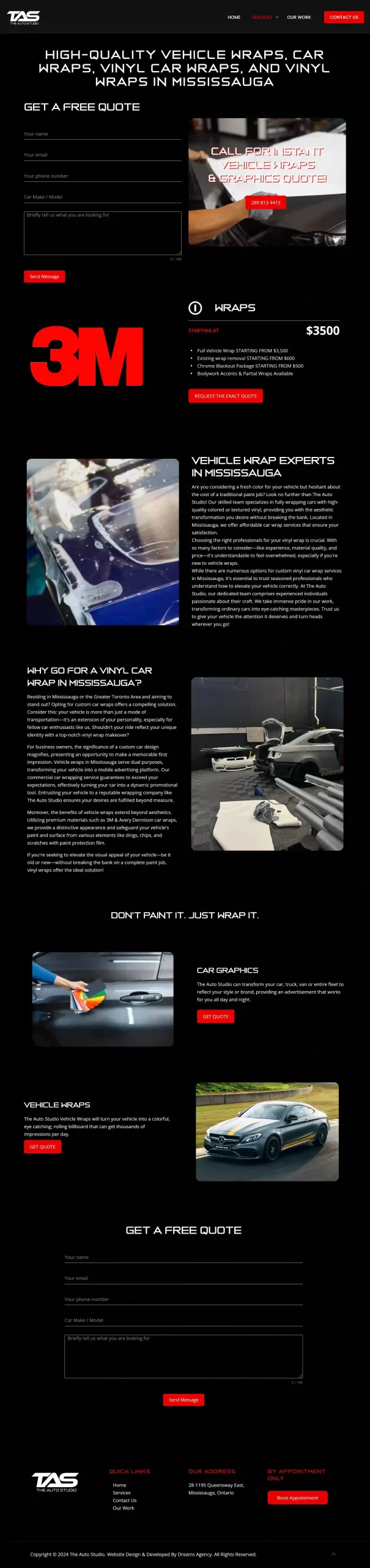 Wrap page for theautostudio website developed & designed by Dreams Agency Mississauga, Ontario