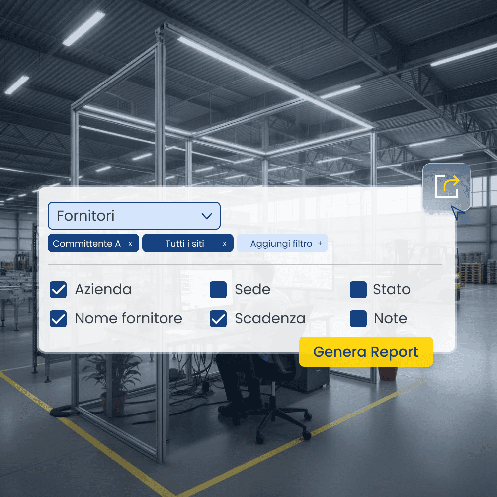generazione dei report con selta di quali documenti e informazioni includere