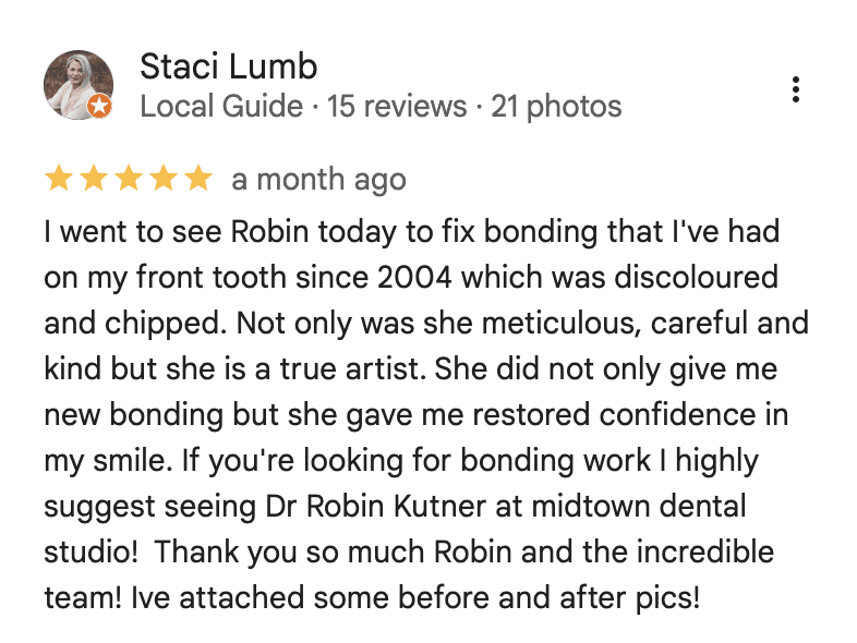 Midtown Dental Studio on Eglinton review from Staci Lumb on Google: best dentist in Midtown Toronto, Ontario