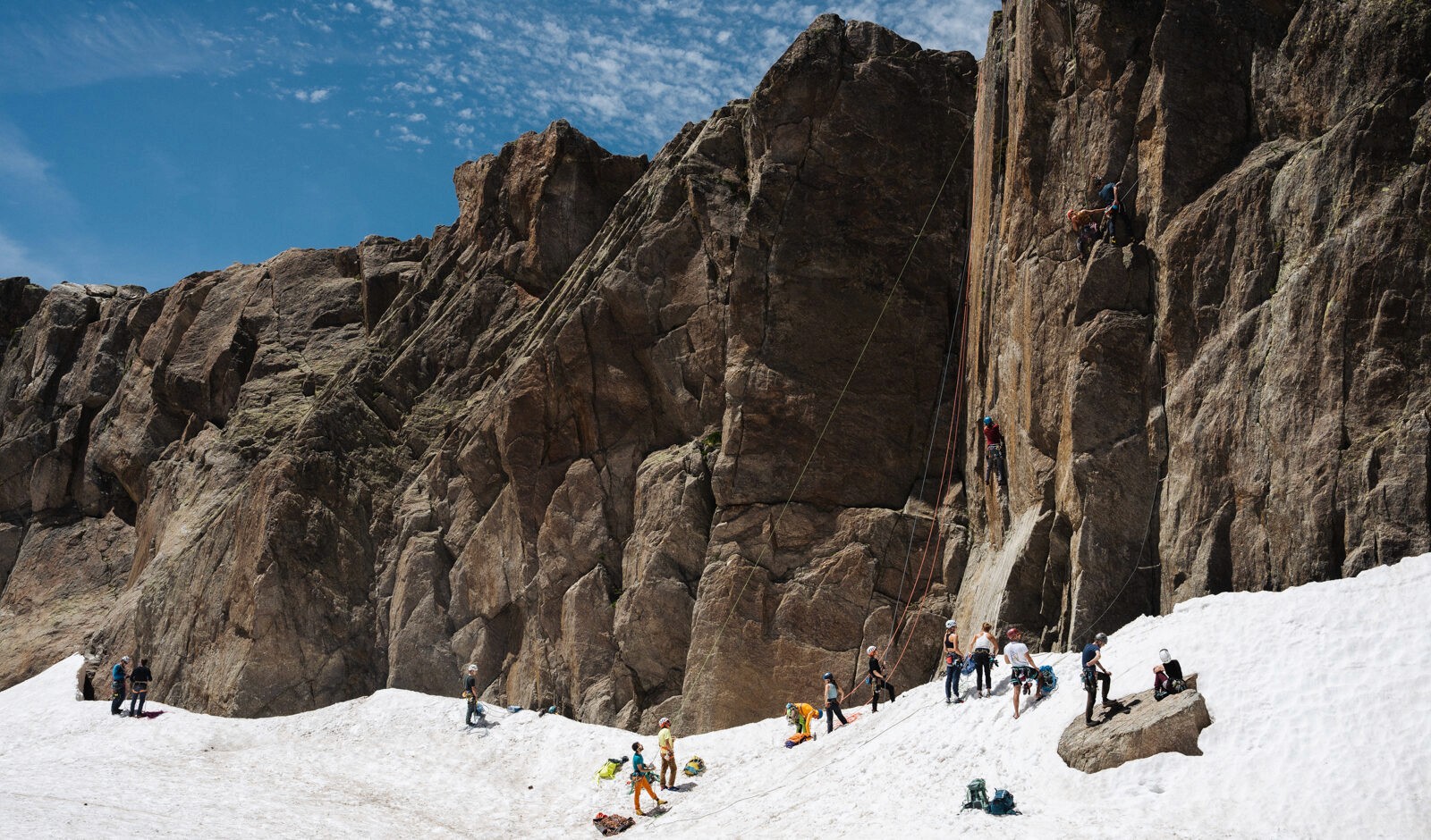 Skii mountaineering freeride down a mountain dolomites