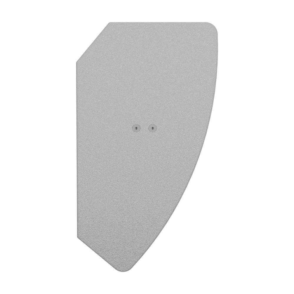 Gray speaker enclosure with two mounting holes.