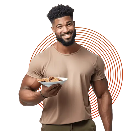 Fitmakerz - Un homme fit regarde la caméra avec un repas sportif en main