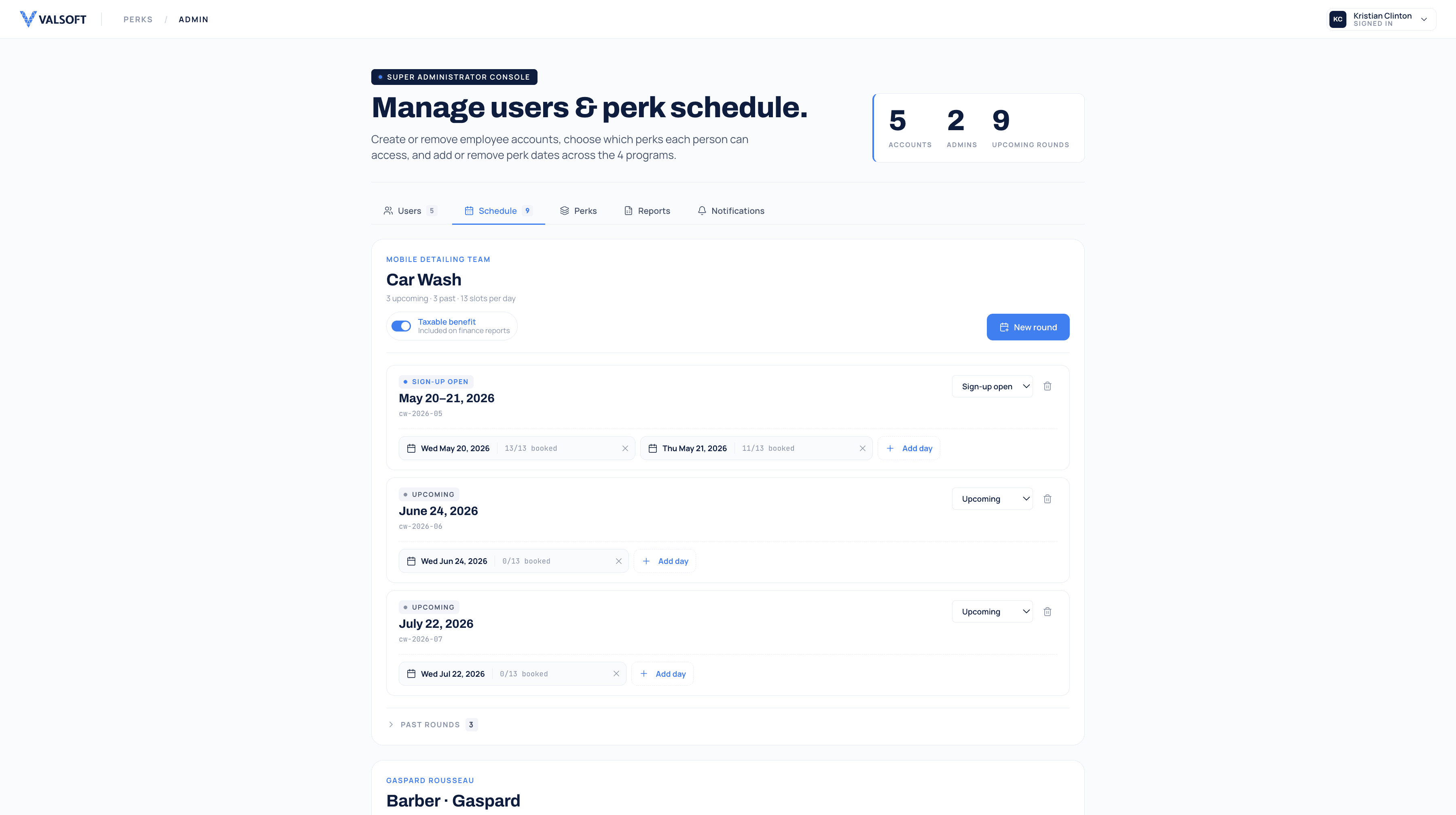 Valsoft Perks portal: prototype screen 8