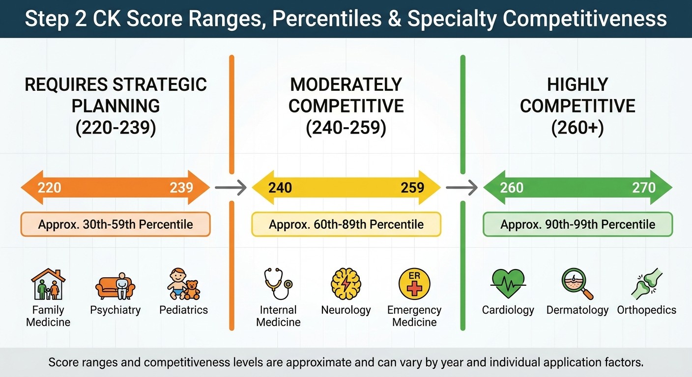 Step 2 CK score percentiles and specialty competitiveness breakdown chart