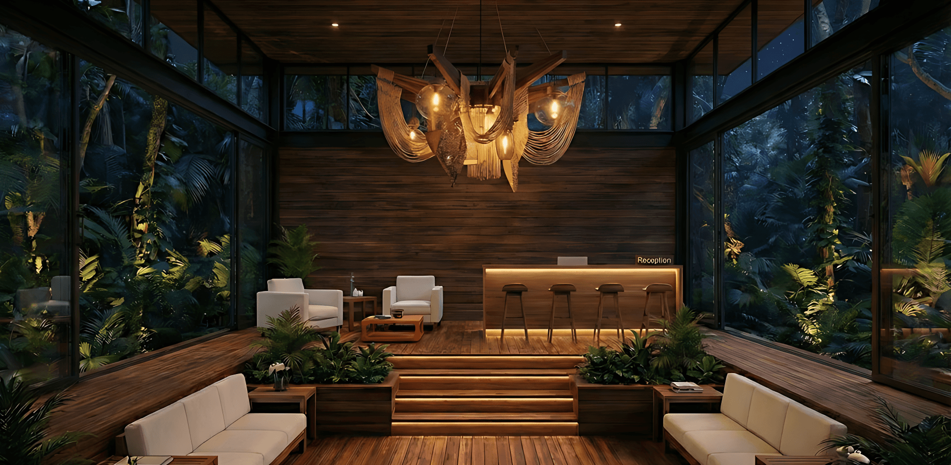 a rich warm comfortable lounge to relax by the mountain  in the resort