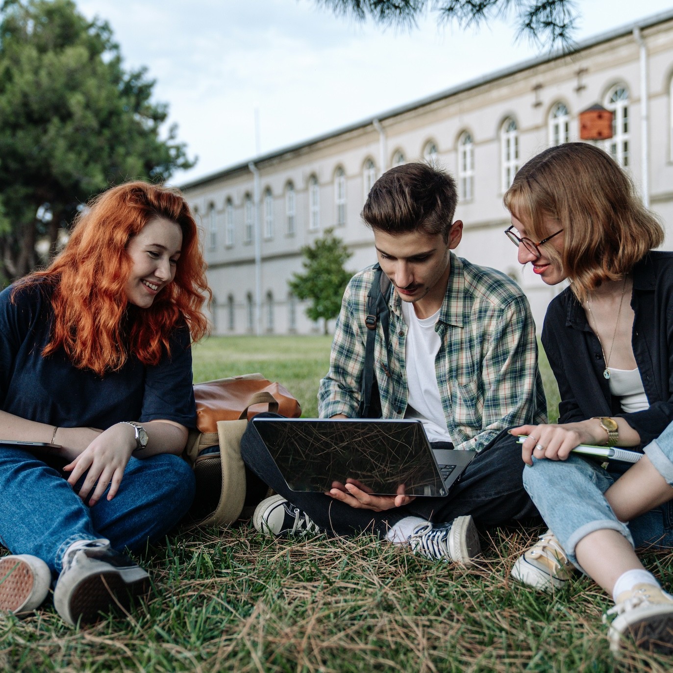 College students studying on campus