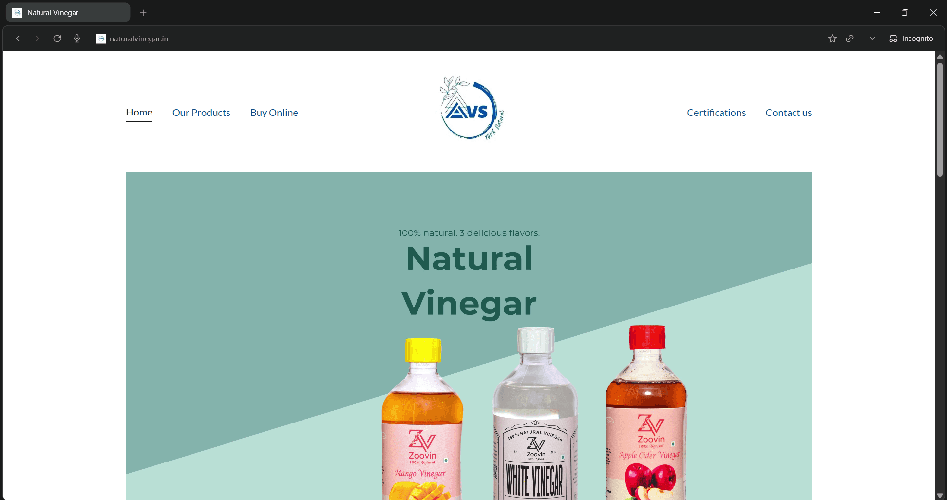 AVS Foods naturalvinegar domain hero section