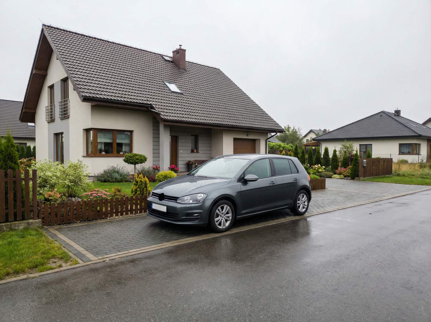 wynajem auta rzeszów samochód przy domu jednorodzinnym