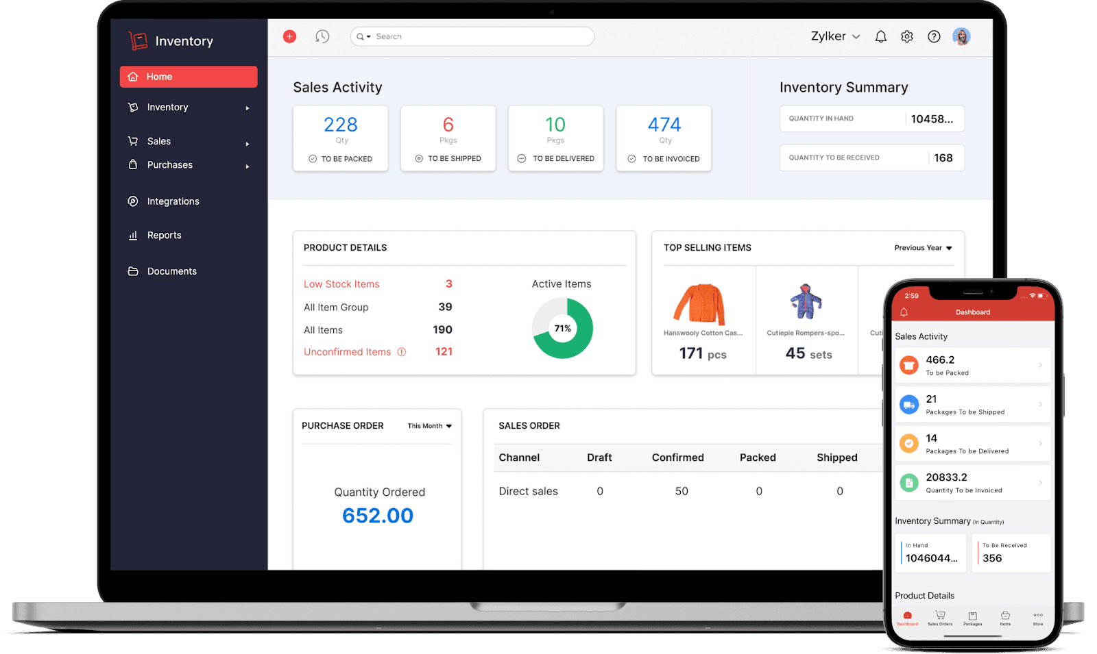 Interface of Zoho Inventory