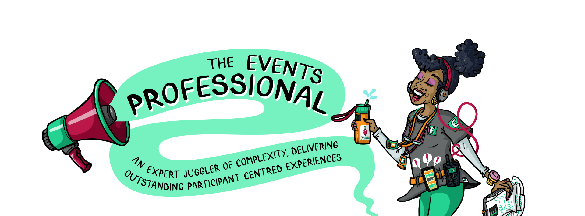 A hand drawn illustration of an events professonal by Inky Thinking