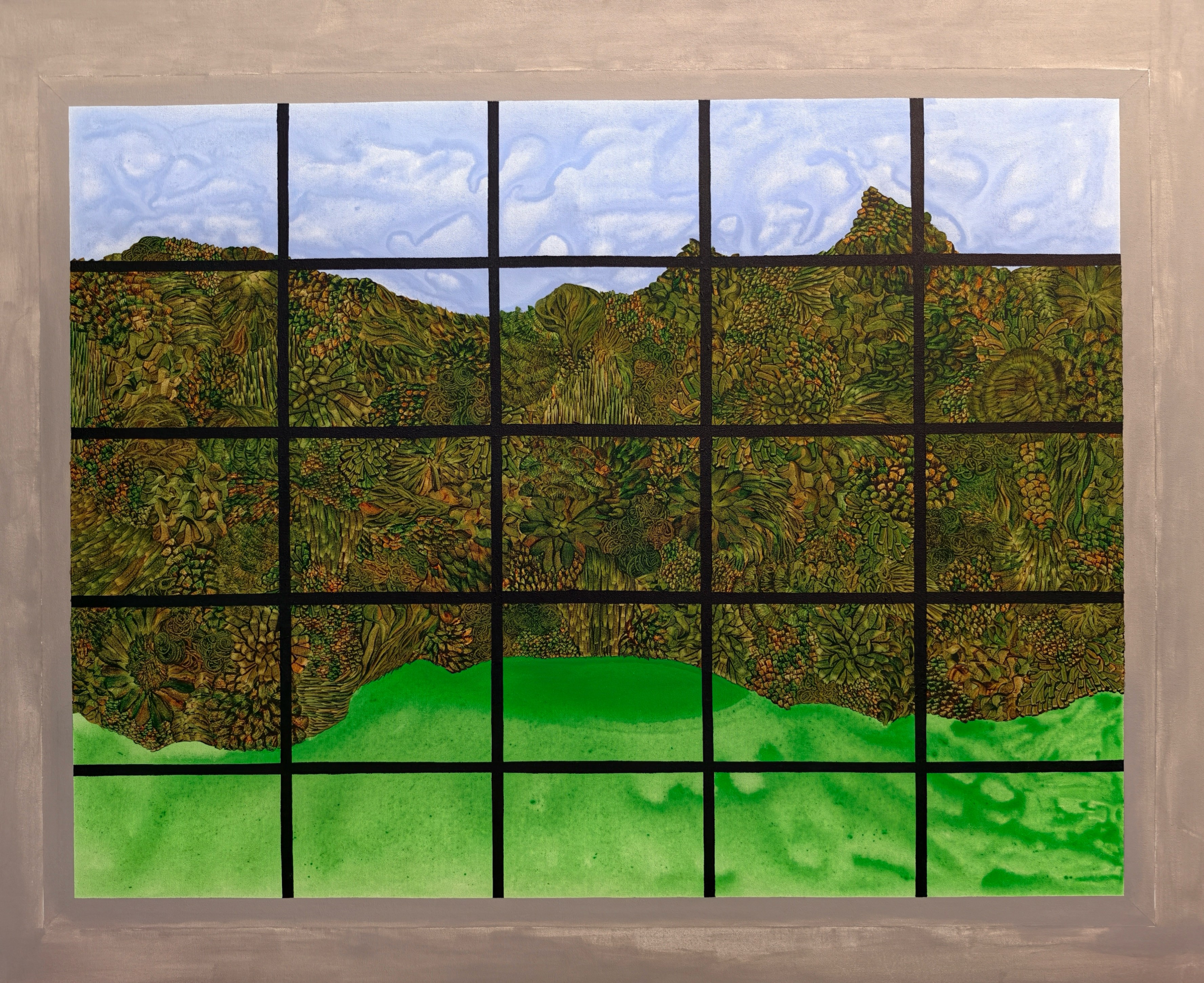 herd of sheep on road painting