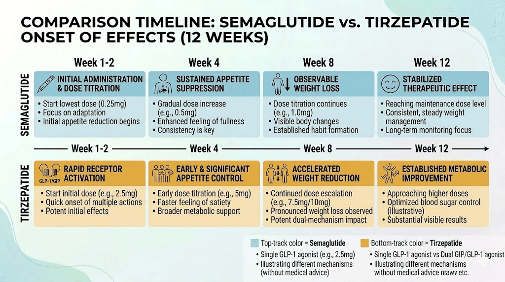 Semaglutide versus tirzepatide onset of appetite suppression and weight loss comparison