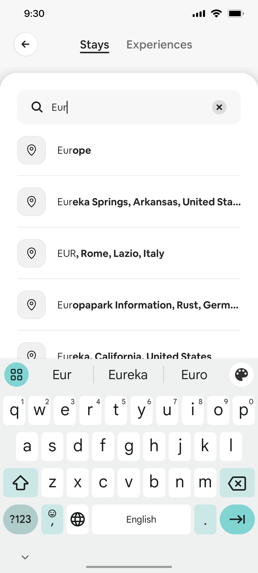 Airbnb Search location Screen