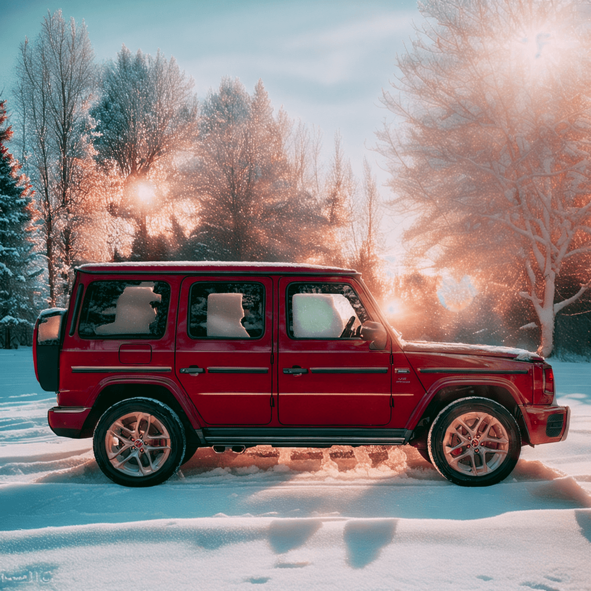 SUV parked in a plain on winter. Generated with Fuzer.