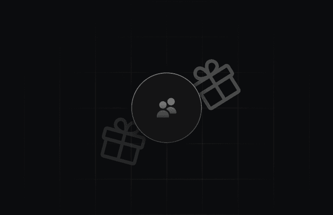 Referral program with user icon and gift icons, representing inviting others and earning rewards.