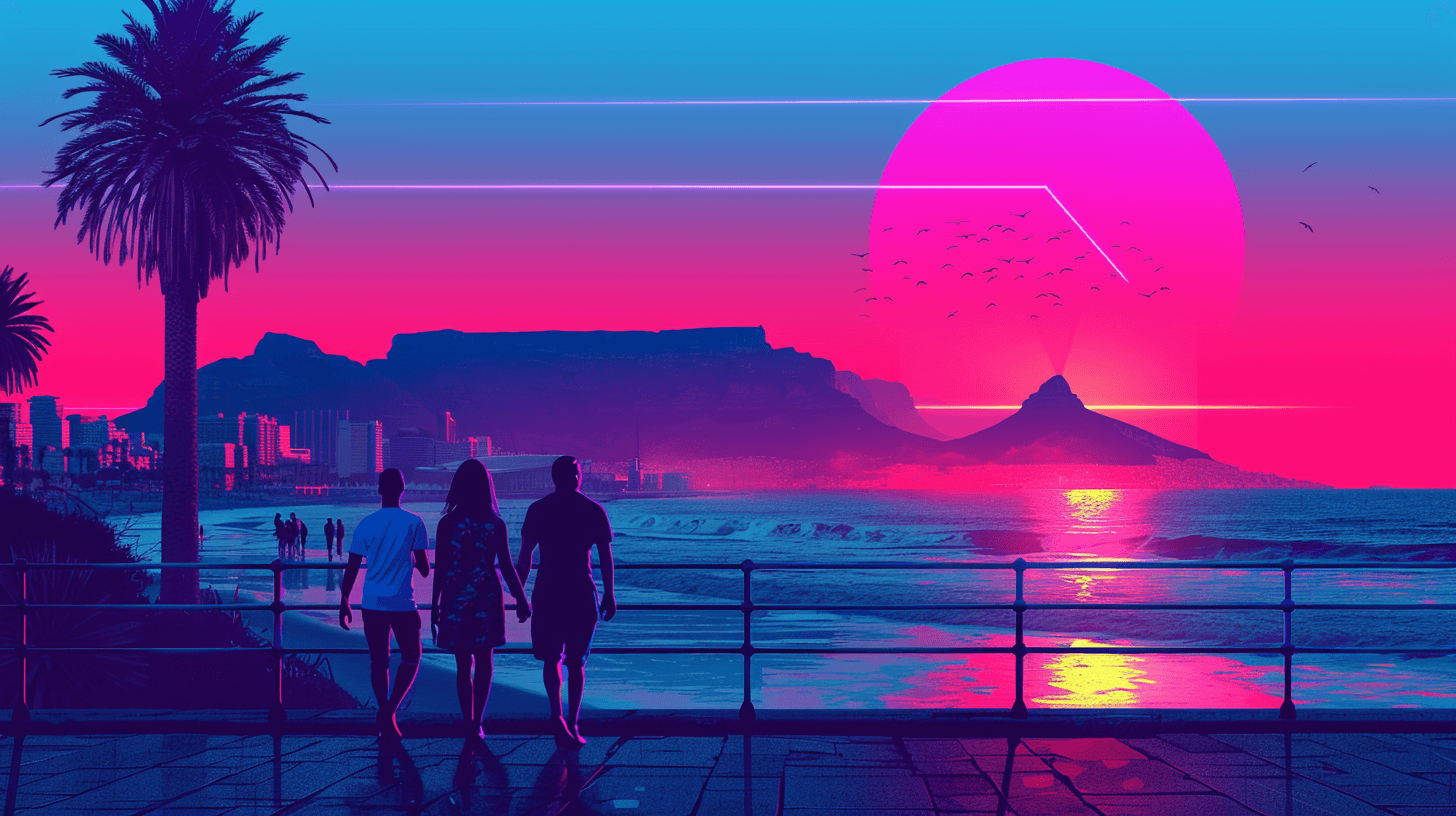 Group of people walking in front of Table Mountain in Cape Town