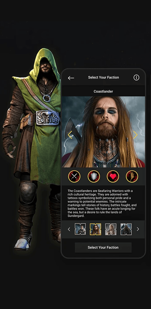 Mobile game UI/UX design inspired by ancient warriors and strategic battle gameplay