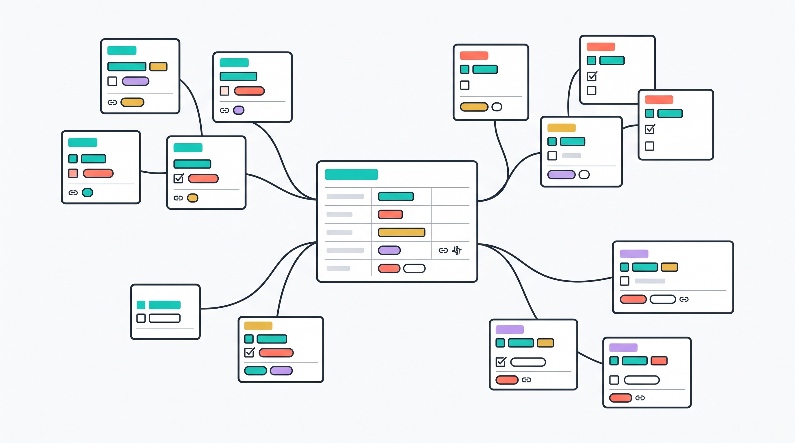 Notion research database schema with properties and linked records