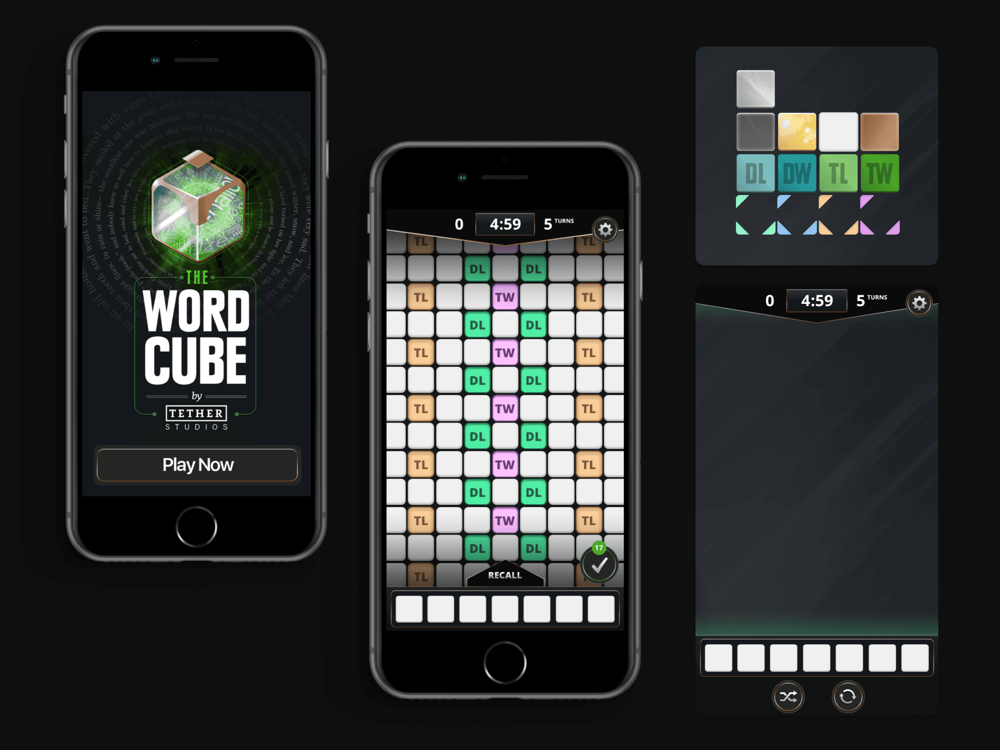 Word Cube UI screens