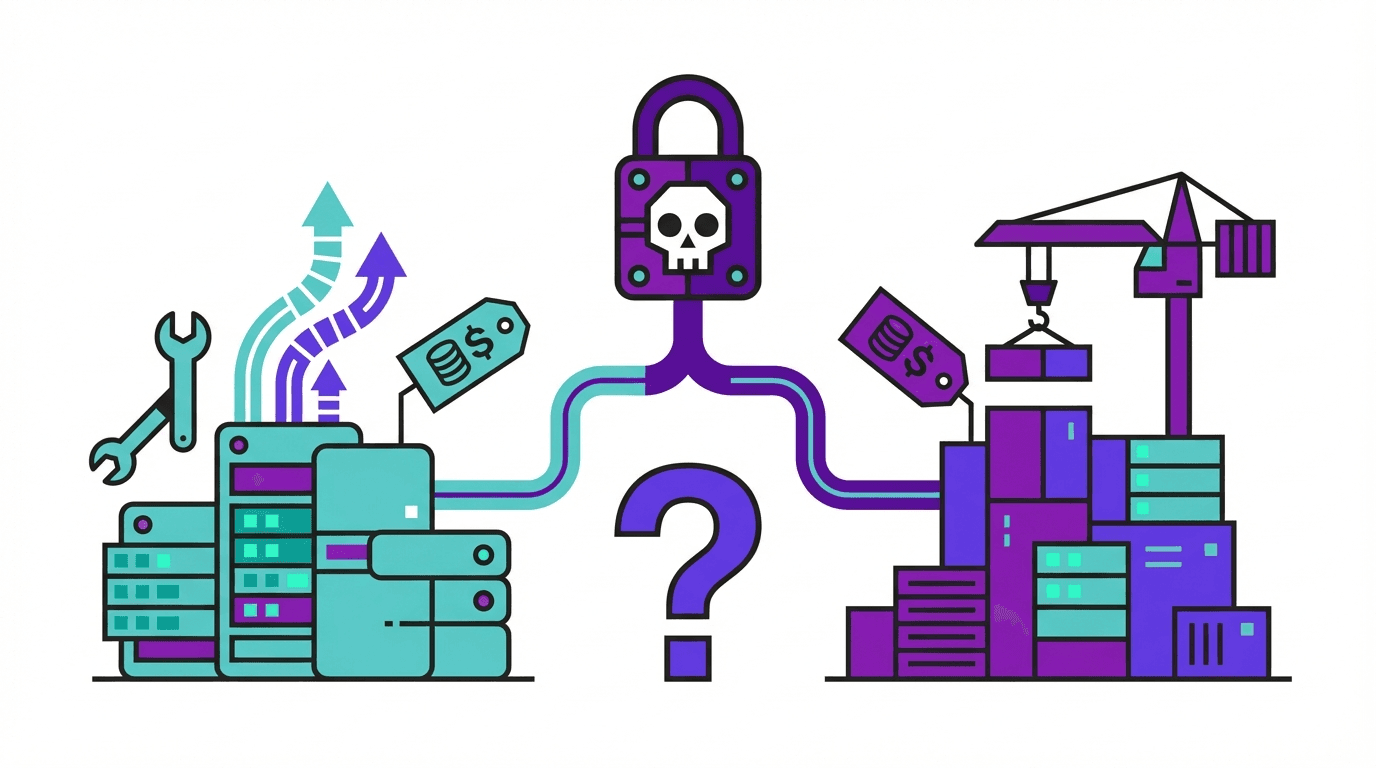Illustration of a locked padlock connected to a question mark and factory elements, symbolizing security and inquiry.