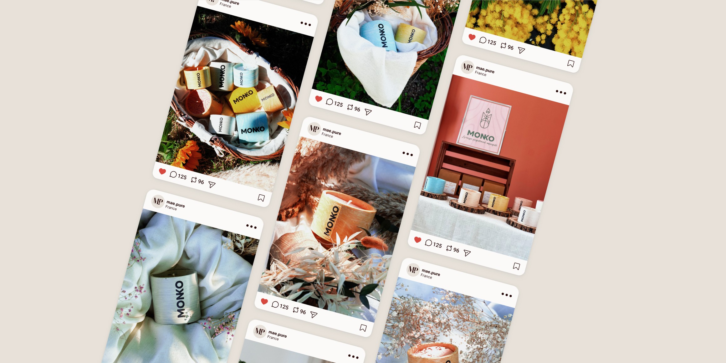 Autres exemples de publications instagram pour Monko Bougie. Les photos ont été réalisées lors d'un shooting.