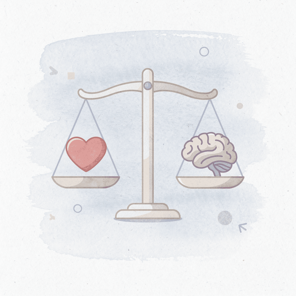 Balance scale icon showing contrast between work and creative hobby