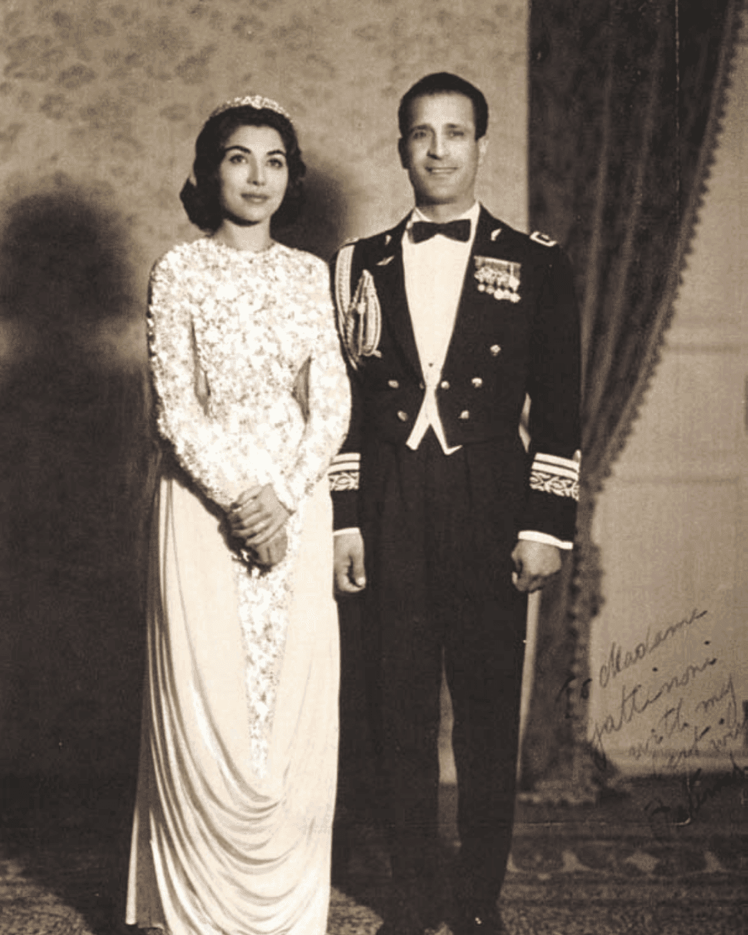 Farah Pahlavi wearing a Gattinoni design.