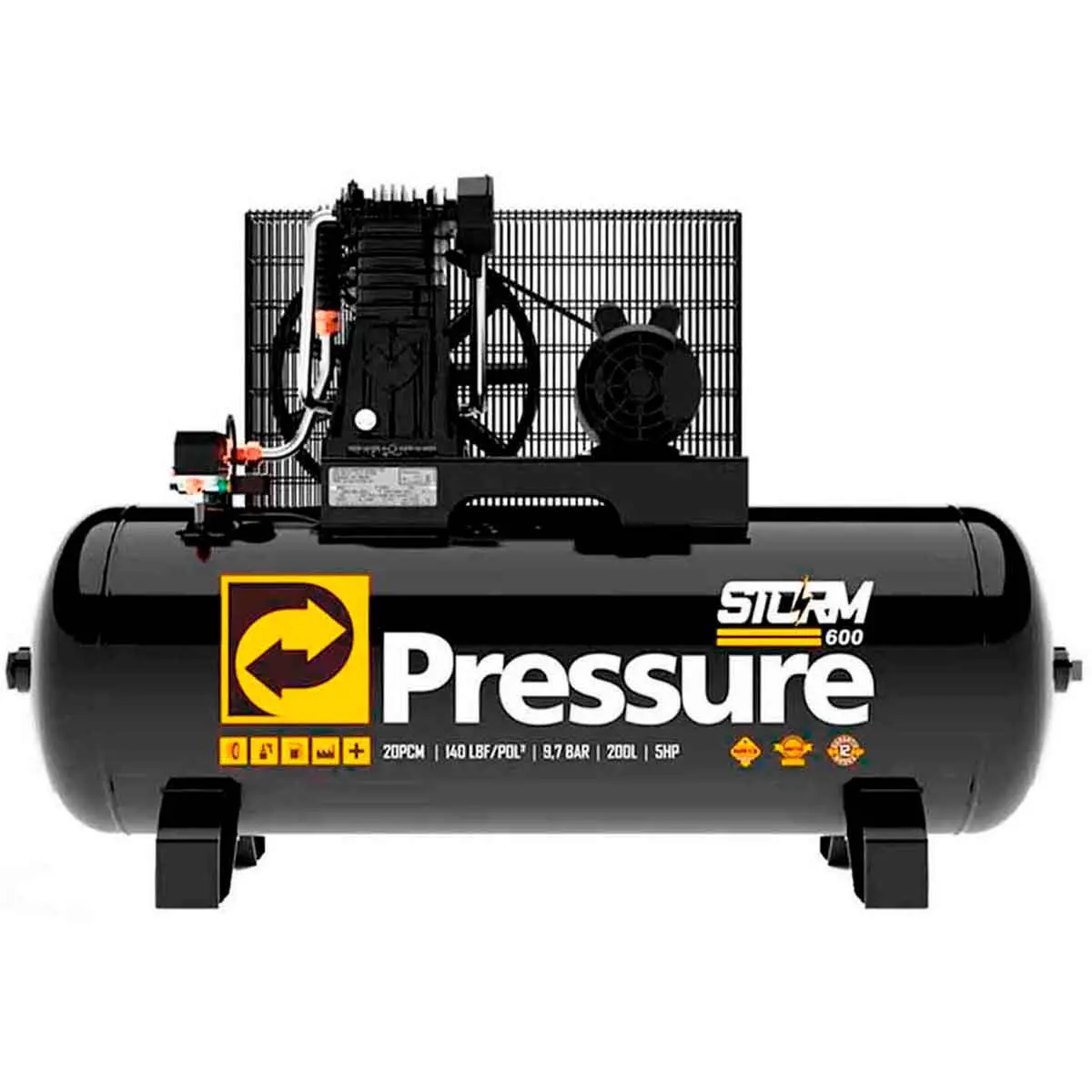 Compressor de Ar Storm 20/200 600 Trifásico 20 Pés 200 Litros 220/380V - PRESSURE