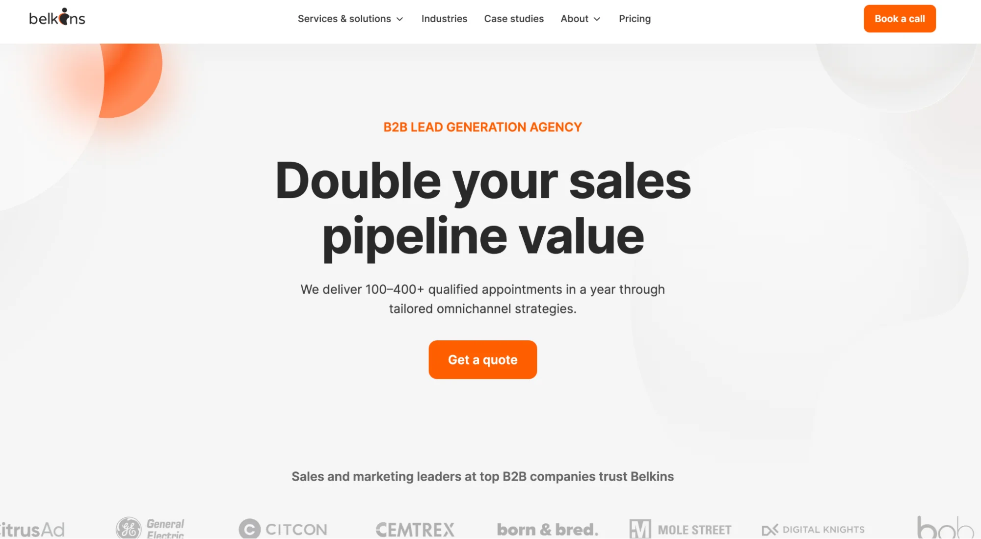 Belkins homepage: B2B lead generation and appointment setting agency