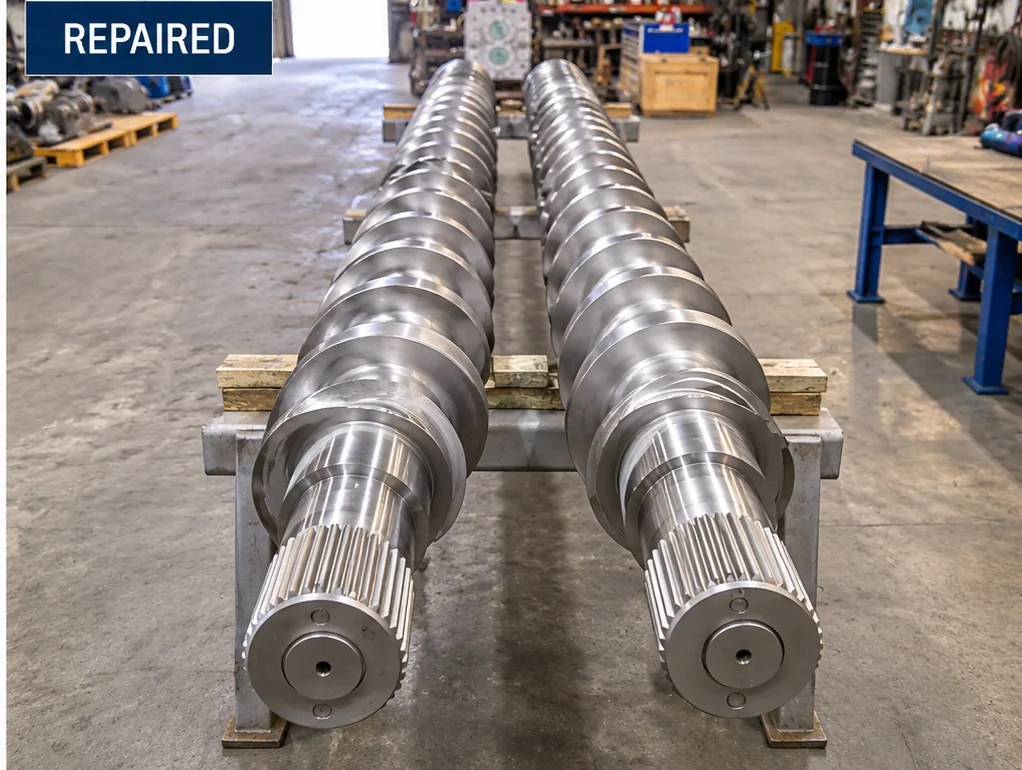 Industrial screw shafts after repair