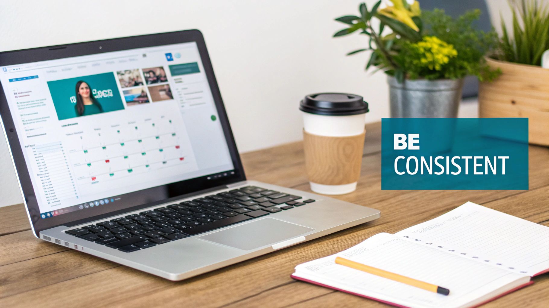 A professional woman planning content on a laptop, illustrating a strategic approach to LinkedIn scheduling.