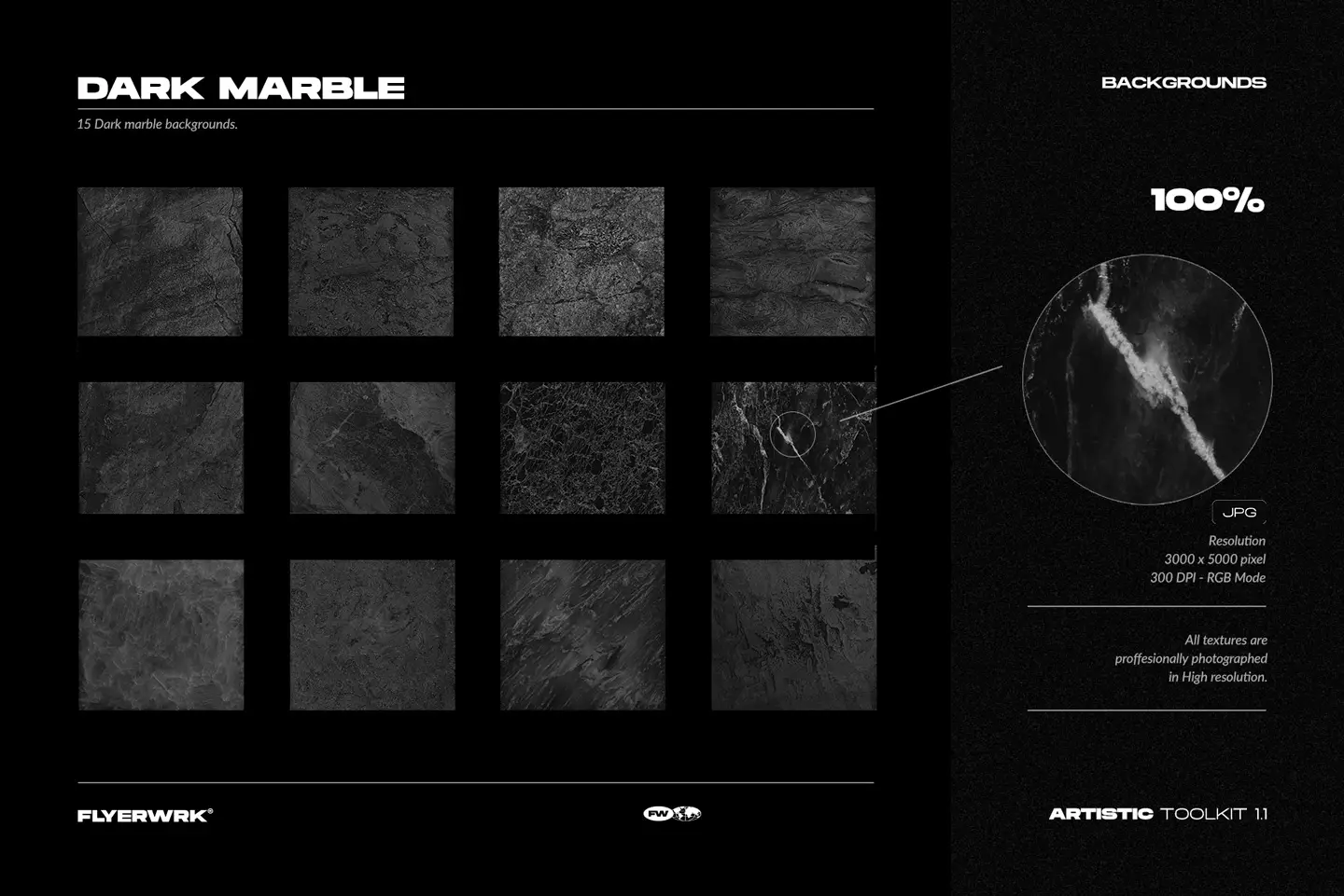 Artistic Toolkit 1 dark marble textures including fifteen high resolution stone backgrounds for elegant graphic design