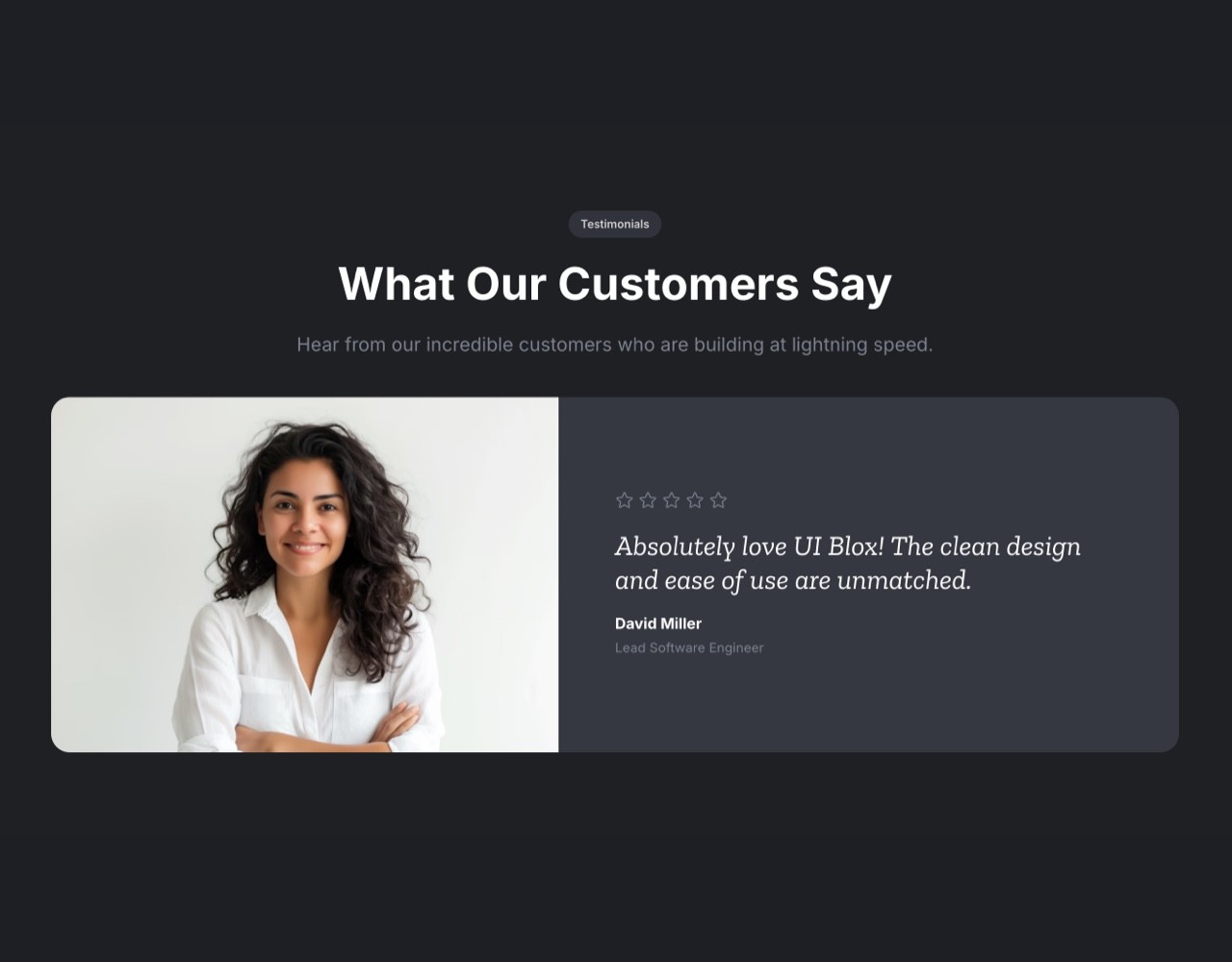 Framer Dark Testimonials Section - Frameblox UI