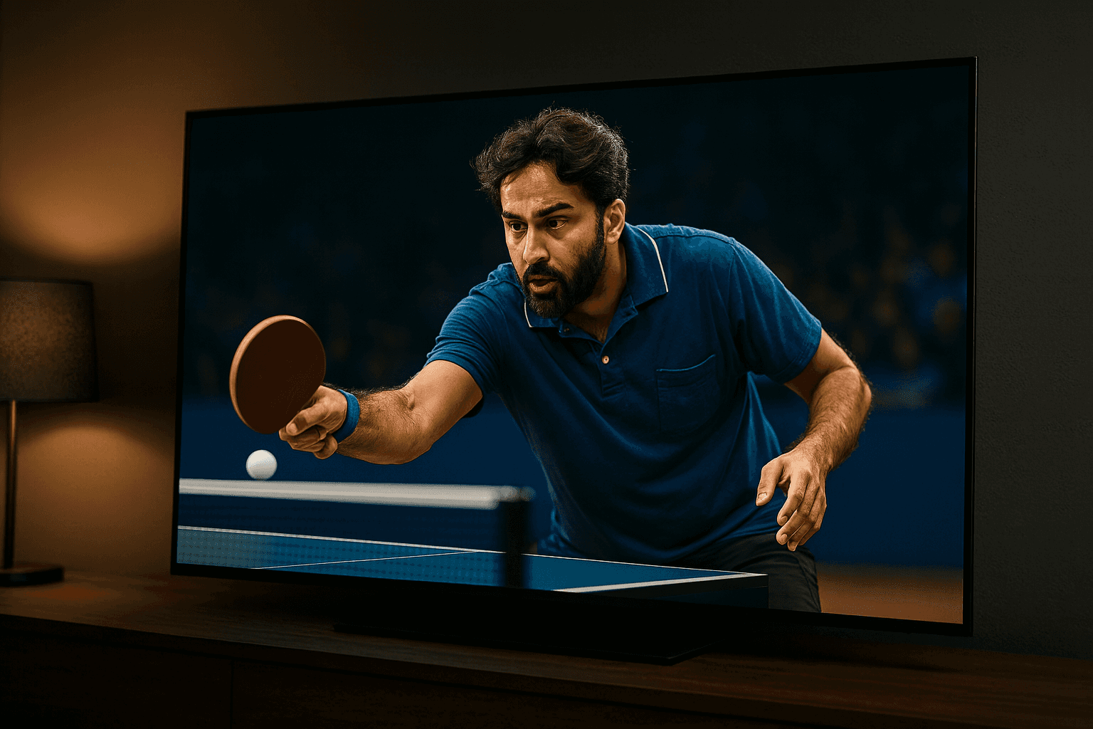 Table Tennis match on TV