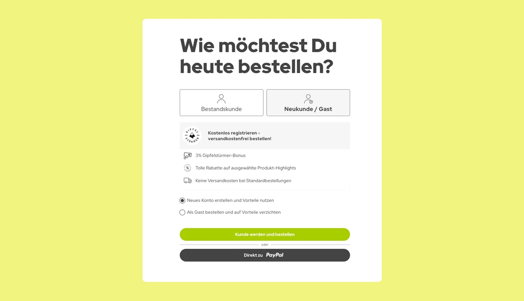 Screenshot der Sport Schuster User Registrierung