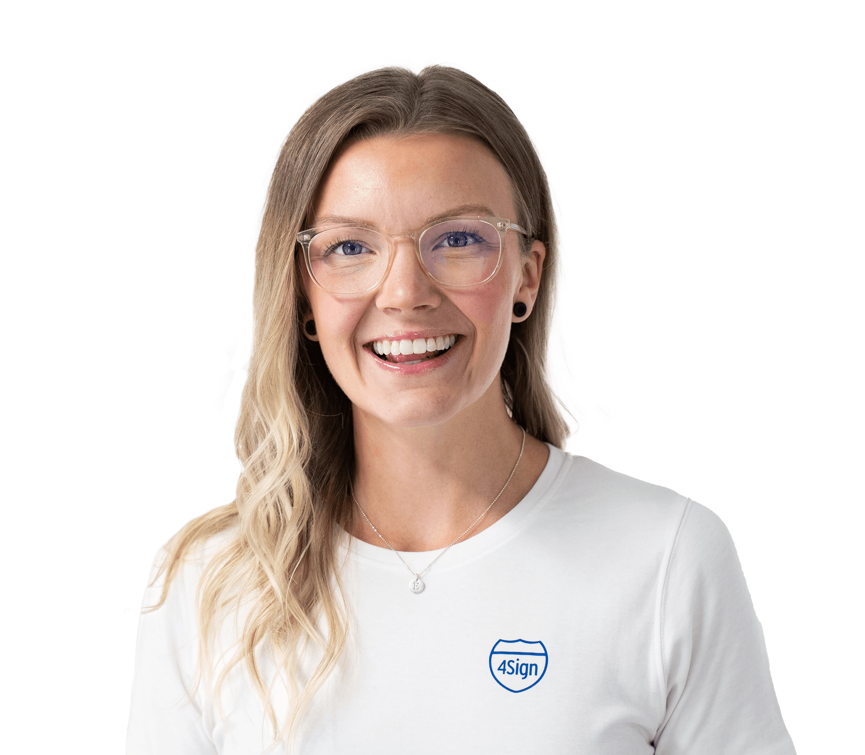 Leende medarbetare, specialist på mässmaterial och profilprodukter hos 4Sign.