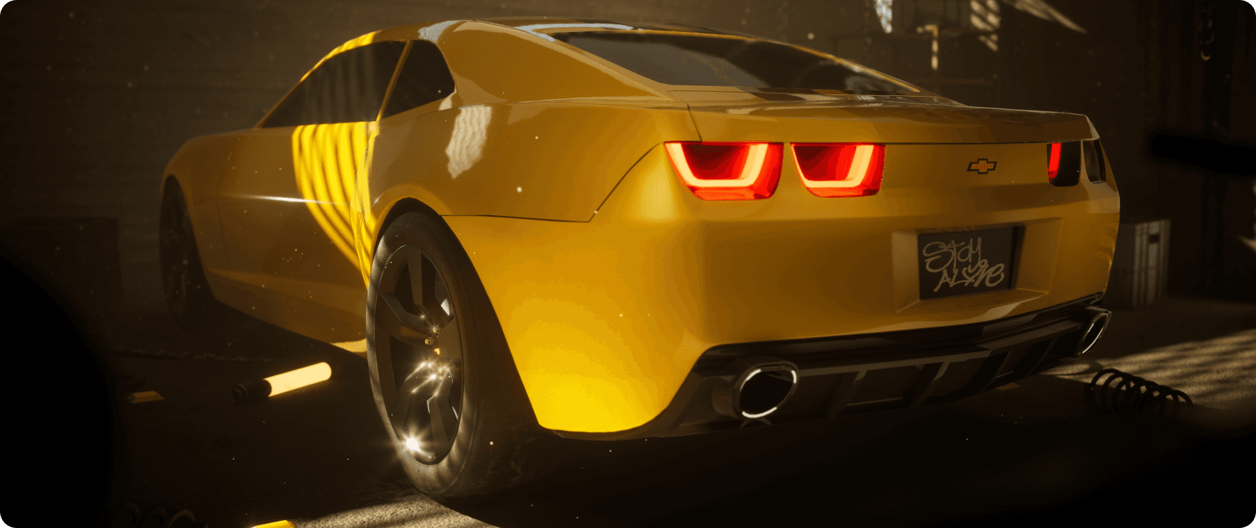 A cinematic hero render of Chevrolet Camaro.