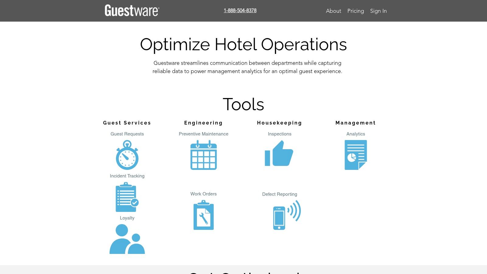 Guestware dashboard showing guest request and maintenance tracking