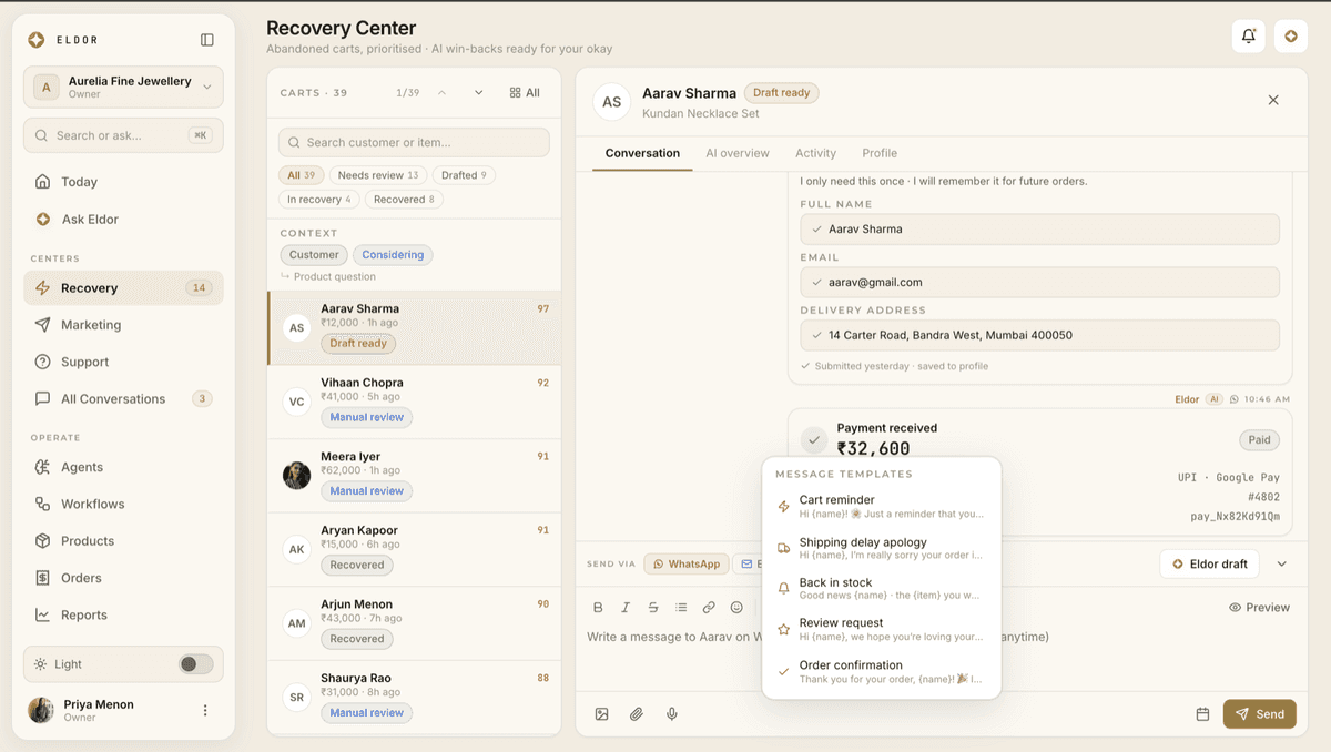 Eldor recovery thread: payment received, ₹32,600