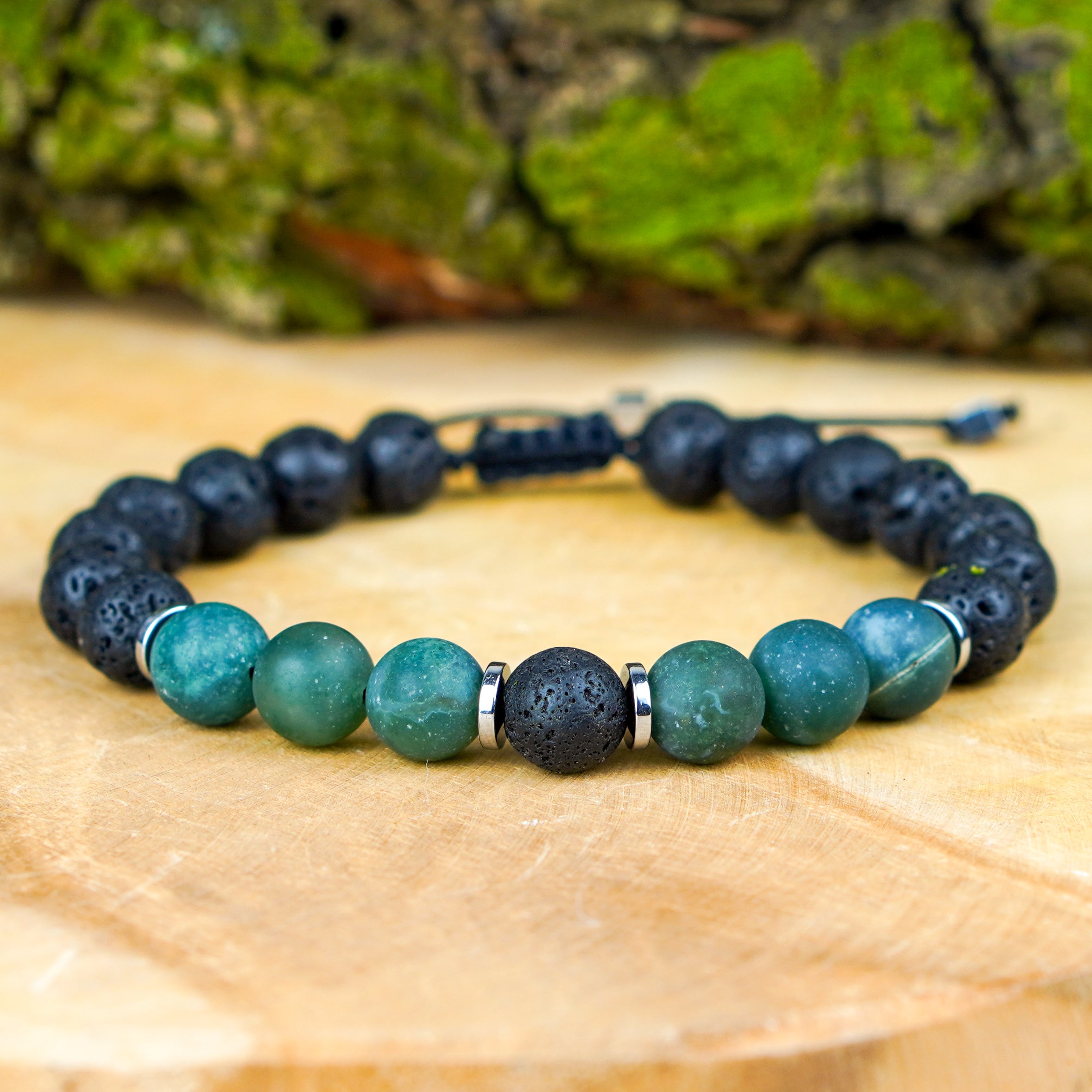 Bransoletka męska z agatem mszystym, lawą i hematytem – seria CORE talizman połączenia z naturą