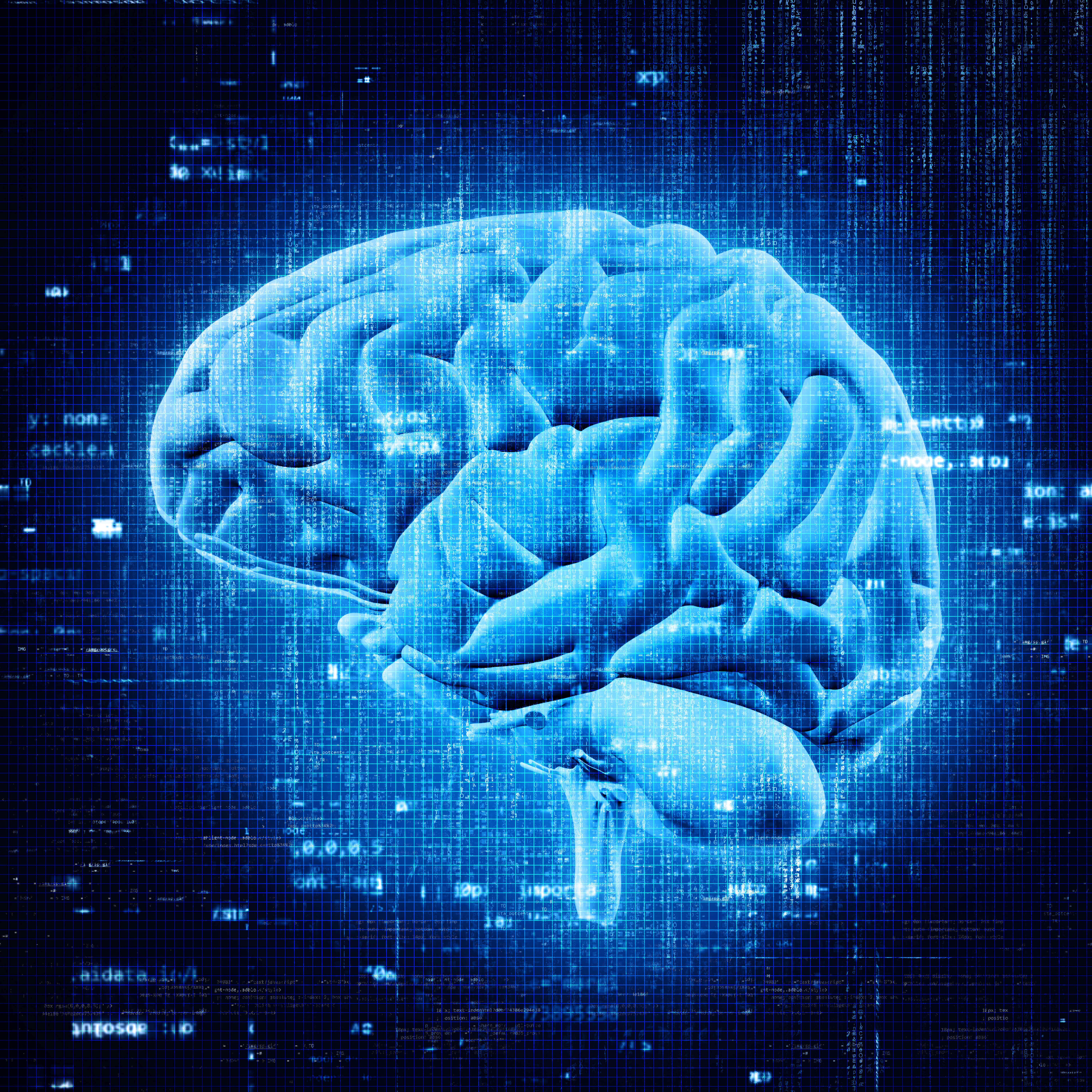 Glowing brain with code