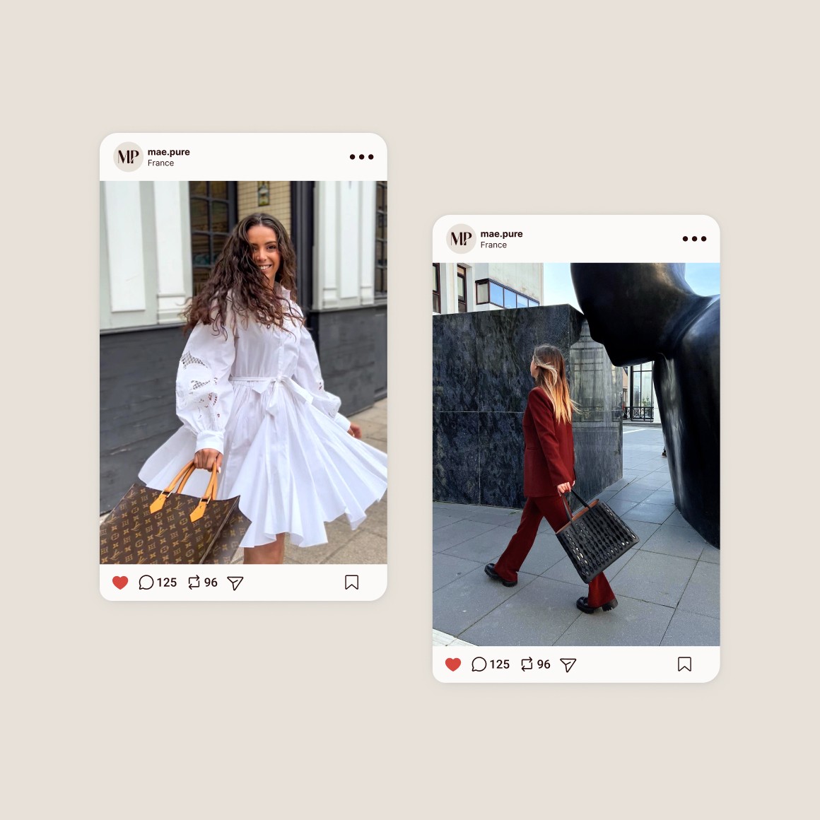 Exemples de publications instagram pour la boutique Les Songes à Nantes. Les photos ont été réalisées lors d'un shooting.