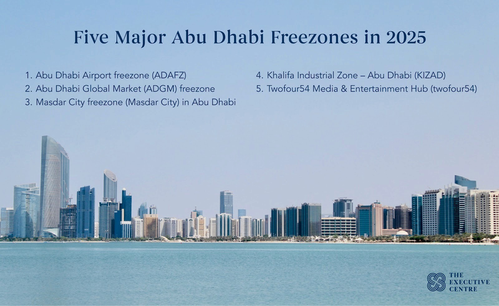 A picture showing the five major Abu Dhabi freezones.&nbsp;