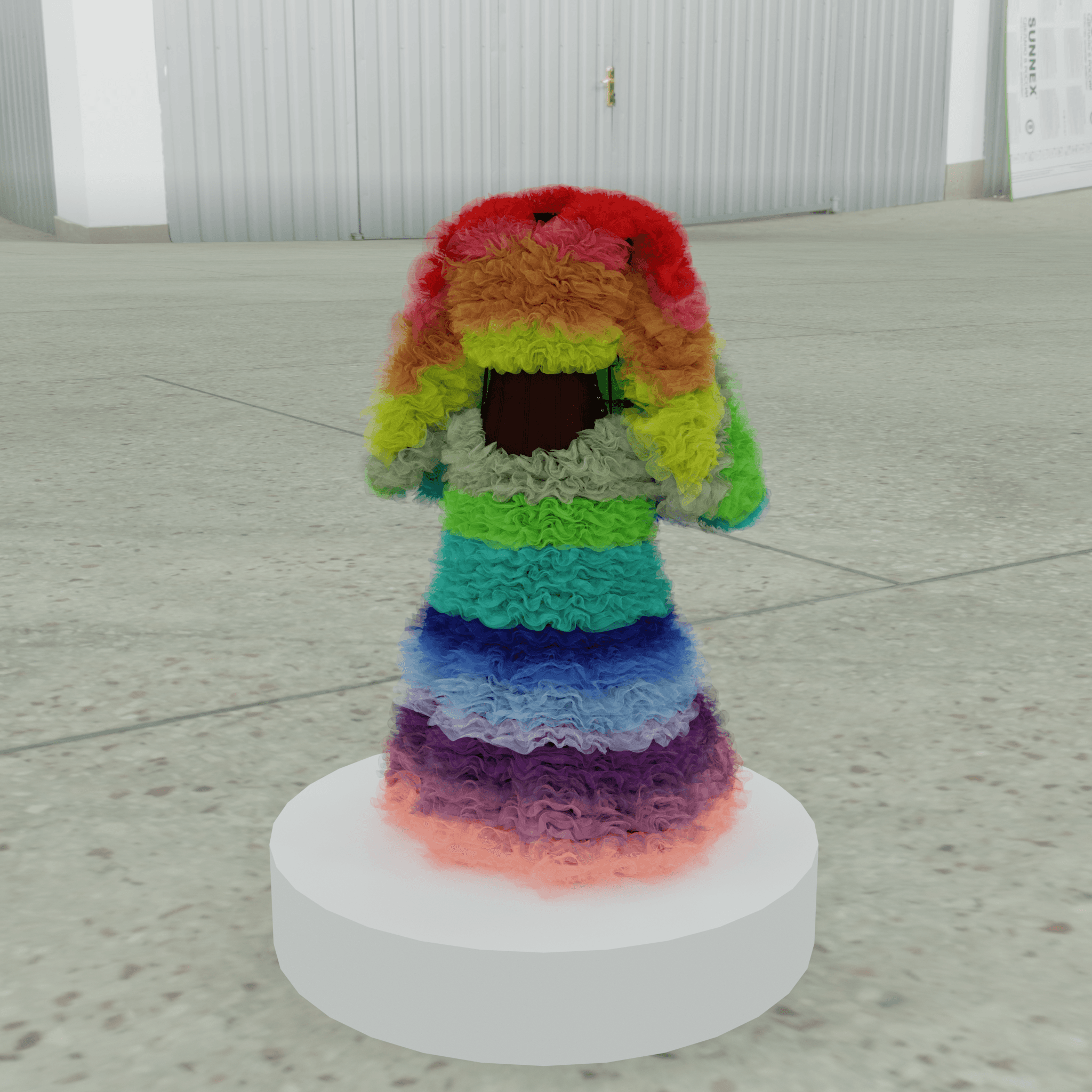 TOMO KOIZUMI, Rainbow Ruffle Ensemble dress (2022). Digital rendering. Image courtesy of TOMO KOIZUMI